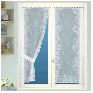 Paire de Rideaux Bonne Femme  - Effet Dentelé avec Embrasses Blanc 60x160 cm pas cher