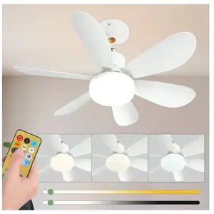 COOCHEER 52cm Silencieux Ventilateur de Plafond avec Lumière et Telecommande, 40W Lampe Ventilateur Plafond avec Douille E27, Dimmable led Ventilateur Plafond pas cher