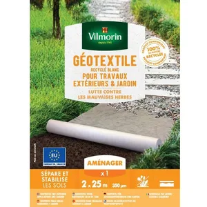 VILMORIN Géotextile Recyclé Travaux Extérieurs - 100 g/m² - 2 m x 25 m - Blanc pas cher