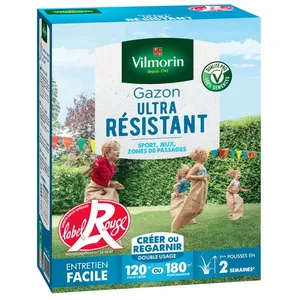 Gazon - Vilmorin - Gazon Ultra Résistant - Label Rouge - 3 kg + Gazon Japonais - 4 m² - Mélange de fleurs pas cher