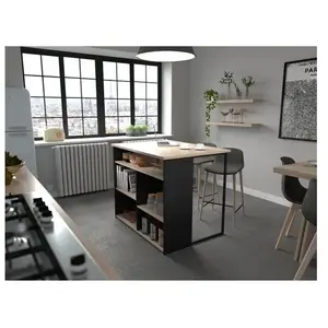 Îlot central BRUNCH - Décor chêne et noir - 5 espaces de rangement - M...Vendu parcdiscount