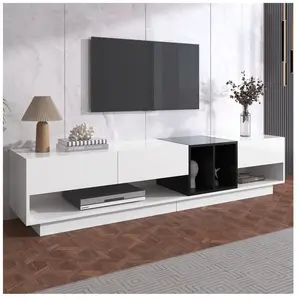 DREAMMESPACE Meuble TV 190x40x42cm, 3 tiroirs, 2 compartiments,Design bloquant les couleurs en blanc brillant et noir pas cher