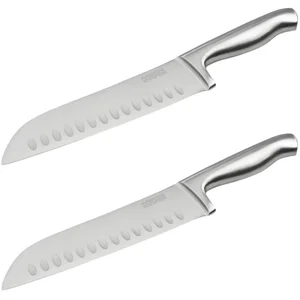 Set van 2 Santoku keukenmessen met lemmeten van 18 cm, Nirosta StarVendu parbol