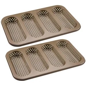 Set van 2 geperforeerde broodvormen voor 4 mini-baguettes, 33 x 22 cm, Zenker Mojave Gold pas cher