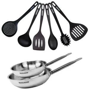Fackelmann 9438650 2 pannen 24 en 28 cm Roestvrij staal 18/8 en 6 keukengerei Fackelmann Eterna, Pan voor alle warmtebronnen, Inductiepan, PFAS-vrije pan, Geklonken handvat, RVS, Plastic, 24 en 28 cm pas cher