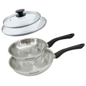 Set 2 poêles 20 et 24 cm en inox et couvercles verres Fackelmann Geneva pas cher