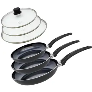 Set de 3 Poêles 24, 28 et 32 cm céramique sans PFAS et 3 couvercles en verre Elo Prima Cucina pas cher