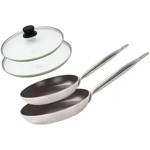 Set de 2 Poêles 24 et 32 cm céramique sans PFAS et 2 couvercles Bistro Line Elo pas cher