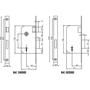 JPM Serrure à larder Multibat à pêne dormant et demi tour axe 50mm T/NO bout carré droit - JPM - 240000-01-1B pas cher
