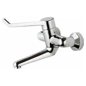 Ideal Standard Ceraplus wandkraan met koppelingen met uitloop 15cm met hendel 18cm veilige sluiting over koud chroom
