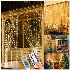 BLEOSAN 3x3m Guirlande Lumineuse 300 LED Rideau Lumineux 8 Modes d'Eclairage Intérieur Extérieur Decoration Mariage Sapin Noel Blanc chaudVendu parcdiscount