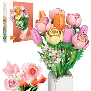 BLEOSAN Jeu de Construction de Fleurs 11 Bouquets de Rose Tulipes Fore... pas cher