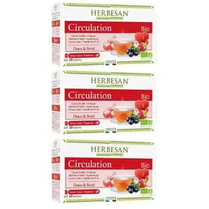 Herbesan Bio Infusion Circulation Saveur Cassis Framboise n°9 20 sachets Lot de 3 pas cher