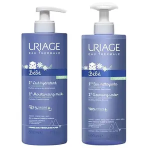 Uriage Bébé 1ère Eau Nettoyante Apaisante Visage Corps 500ml + Uriage Bébé 1er Lait Hydratant Visage Corps 500ml pas cher