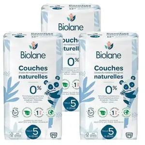 Biolane - Couches Naturelles Taille 5 - 12H -zéro fuite - 40 unités Lot de 3 pas cher