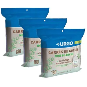 Urgo Premiers Soins Carrés de Coton Non Blanchis Lot de 3 x 180 unités pas cher