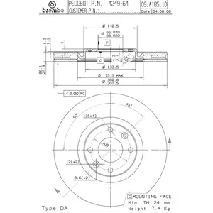 2 disques de frein brembo 09.a185.14 pas cher