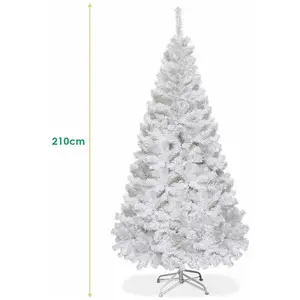 Sapin de Noël Arbre de Noël Artificiel pour Décoration de Noël Matériau pvc avec Pied en Métal Blanc (2.1M) - Costway pas cher