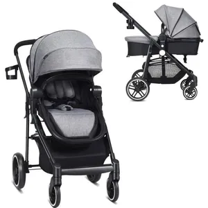 Poussette Bébé 4 Roues 2-en-1 COSTWAY-Pliage à une Main-Siège Réversib... pas cher
