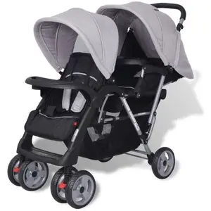 Poussette double - P148 - Acier Gris et noir - 4 roues - Mixte pas cher