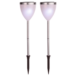 Star SOLAR - Set de 2 Piquets d'extérieur Solaire LED Chrome H34cm