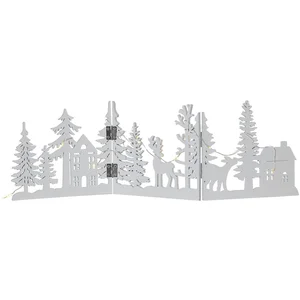 Décoration de Noël illuminée « Faune » en bois, silhouette de Noël pliable, à piles, blanche, l 40 cm pas cher