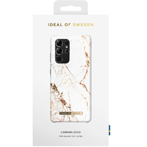 Coque iDeal of Sweden Fashion pour Samsung Galaxy S21 Ultra - Carrara Gold Multicolore, Blanc pas cher