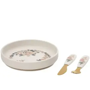 Elodie Silcone bord - set - Kinderbord +vork +mes -Baby servies - Babyservies set - Blue Garden Lt Placement pas cher