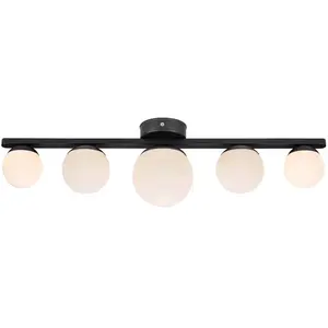 Markslöjd, Applique + plafonnier, PURO Ceiling/Wall 5L Black/Opal IP44 pas cher