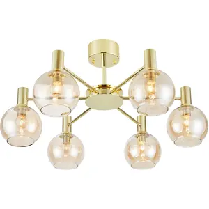 Markslöjd, Applique + plafonnier, AMBRA Ceiling 6L Brass/Amber (E14)Vendu pargalaxus
