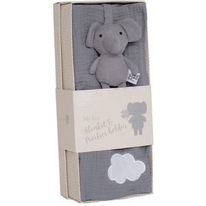 Jabadabado Cadeauset dekentje en speenhouder olifant (grijs). pas cher