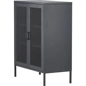 EBUY24 Buffet 2 portes grillagées en acier Misha Gris pas cher