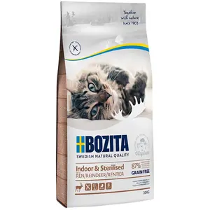 Comparateur de prix : 10kg Bozita Indoor & Sterilised sans céréales renne - Croquettes pour chat