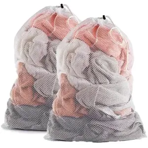 INF Lot de 2 Grand sac à linge 60x90 cm Blanc pas cher