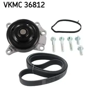 SKF Pompe à eau+Jeu de courroie trapézoïdale à nervures pour PEUGEOT: 107 & SUBARU: Justy & CITROËN: C1 & TOYOTA: Aygo, Yaris (Ref: VKMC 36812)