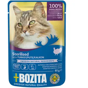 Bouchées en gelée Bozita Sterilised 12 x 85 g pour chat dinde pas cher