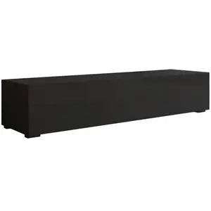 Meuble TV avec pieds pour Salon  1 Porte avec 3 Compartiments  Couleur Noir  L 160 x P 40 x H 32 cm  Modèle Nora H2 pas cher