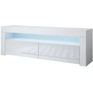DESIGN AMEUBLEMENT Meuble TV - AKER - 140 x 50,5 x 35cm - Blanc brillant - LED pas cher