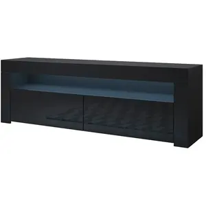 DESIGN AMEUBLEMENT Meuble TV LED 2 portes 140 x 50,5 x 35cm Noir Brillant AKER pas cher