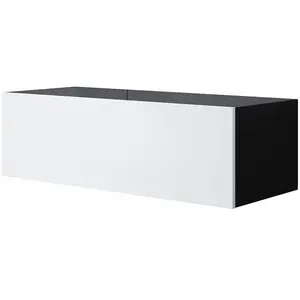 DESIGN AMEUBLEMENT Meuble TV 1 porte | 100 x 30 x 40cm | Noir et Blanc Finition brillante | | LUKE H1 pas cher