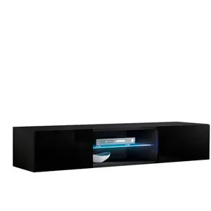 DESIGN AMEUBLEMENT Meuble TV - TIBI - 2 portes 1 vitrine LED - Noir Finition brillante - 160 x 30 x 38.5cm pas cher