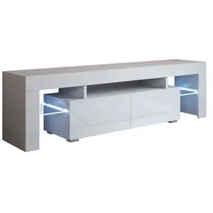 DESIGN AMEUBLEMENT Meuble TV - UNAI - 2 portes 2 vitrines - Blanc brillant - LED pas cher