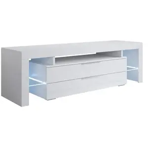 DESIGN AMEUBLEMENT Meuble TV - Selma - 2 tiroirs - LED - Blanc Finition brillante pas cher