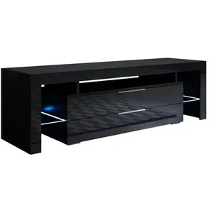 DESIGN AMEUBLEMENT Meuble TV - Selma - 160 x 53 x 35cm - Noir Finition brillante - LED RGB pas cher