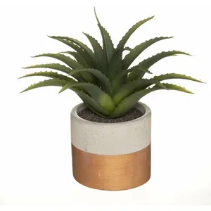 Plante verte artificielle Aloe Vera 28cm avec pot bicolore - Cuivre - ...Vendu parcdiscount