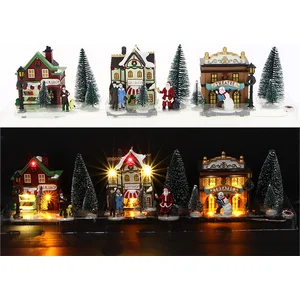 Village de Noël Lumineux LED set de 3 maisons et accessoires - SILUMEN pas cher
