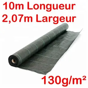 130g/m2 Toile Bache de paillage tissée Anti-Mauvaises Herbes Largeur 2,07m Longueur 10mVendu parcdiscount
