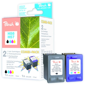 Peach Combi-Pack H56/H57 - Pack de 2 - noir, couleur (cyan, magenta, jaune) - compatible - cartouche d'encre (alternative pour : HP 56, HP 57) - pour HP Deskjet 450, 55XX; Officejet 6110; Photosmart 7150, 7350, 7550; psc 21XX, 2210 pas cher