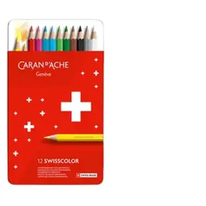 Caran d'Ache Swisscolor Étui en métal avec 12 crayons de couleur résistants à l'eau pas cher