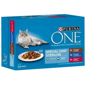 Lot mixte PURINA ONE Spécial Chat Stérilisé 8 x 85 g - canard, b uf, s... pas cher
